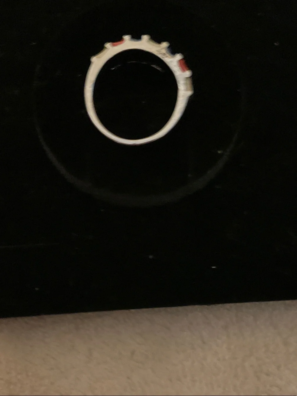 Gold-Tone Band Ring with Red, Blue and Cream Enamel Panels